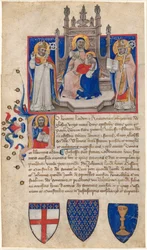 Madonna and Child Enthroned between Saints Petronius and Alle (Eligius); Christ in the Initial A