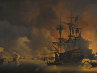 The Fire on the Wharves of Algiers, Shortly After the Commencement of the Bombardment by the Anglo-Dutch Fleet, 27 August 1816 (series title)