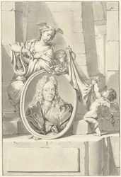 Putti and a Woman by a Medallion with the Portrait of Arnold Houbraken