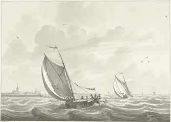 Ship Under Sail on the Maas, in the Distance the Villages of Oud and Nieuw Beijerland