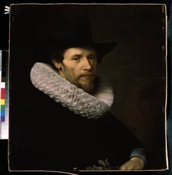 “Portrait of a Man in a Black Hat”. A Dutch dignitary wearing a ruff and a hat. Painting by Nicolas Eliasz (1591-1655), 17th century, Mikhail Kroshitsky Art Museum, Sevastopol (Sebastopol), Ukraine