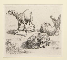 2 etchings from The Set of Various Animals, with the man under the trees, the so-called Man