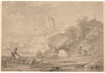 Shepherd and Fishermen in a Southern River Landscape