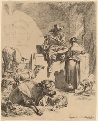 The Shepherd Seated on a Fountain and the Spinner, 1652