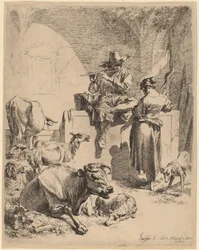 The Shepherd Seated on a Fountain and the Spinner