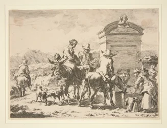 Untitled - Genre Scene with People on Donkeys and a Tombstone
