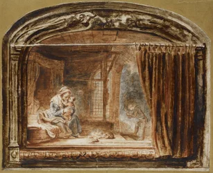 The Holy Family with Joseph Cutting Wood