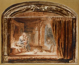 The Holy Family with Joseph Cutting Wood