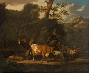 Shepherdess with Cows under a Tree