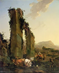 Peasants with Cattle by a Ruined Aqueduct