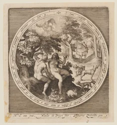 Adam and Eve hiding from the Lord, from The Creation to the Expulsion from Paradise