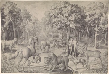Eve Tempts Adam to Eat the Forbidden Fruit