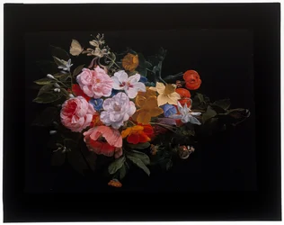 A Festoon of Roses, Honeysuckle, Lilies, Narcissi, Marigold, a Snake’s Head Fritillary