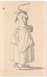 A Peasant Woman Walking in Profile to the Right, with a Large Bundle on Her Head