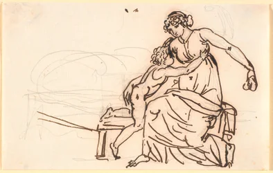 A Mother Playing with Her Child, Who Reaches for an Apple