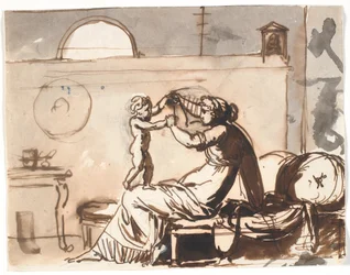 A Mother Playing with Her Child, Who is Rocking on Her Knee
