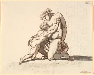 A Nude Kneeling Mother with Her Little Boy