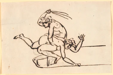 A Seated Nude Figure Whipping a Nude Woman