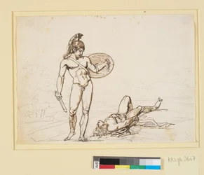 Greek Battle Scene, a Naked Hero Observes His Fallen Opponent