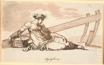 Resting Woman in Front of a Plow. Allegory of Agriculture