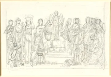 Offering to Amor. The Winged Amor on a Pedestal, Surrounded by Numerous Figures