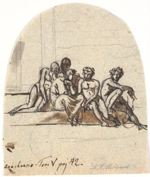 Education of the Youth in Sparta. Five Partially Nude Figures on a Staircase