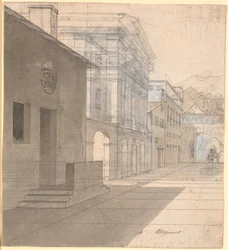 Perspective Study for the Architecture in the Picture of the Midwife Leaving Androspigen