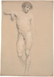 Standing Model. Seen from the Front. Right Arm Supported on High Plinth