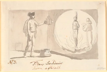 Time Unclothed. A Hussar Officer with a Magic Lantern Shows a Picture of a Sinner at the Stake and Next to Him a Monk Reading Prayers