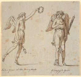 Two Genii, One with Olive Branch, the Other with Fasces