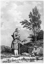 Jean-Jacques Rousseau Gathering Herbs at Ermenonville, Engraved by Louis Michel Halbou