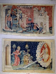 Hanging of Revelation (1373-1383), n. 72: Satan besieges the City. n. 74: Saint John before Christ. Tapestry by Nicolas Bataille (1330-1405)