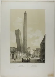 Bologna: The Asinelli and Garisenda Towers, plate 40 from Monumental and Picturesque Italy