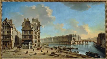 The Ile Saint-Louis and the Pont Rouge as Seen from the Place de Greve, Paris
