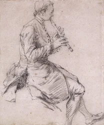 A Seated Man Playing the Flute, in Profile to the Right