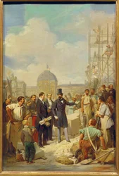Napoleon III visits the building site of the New Louvre