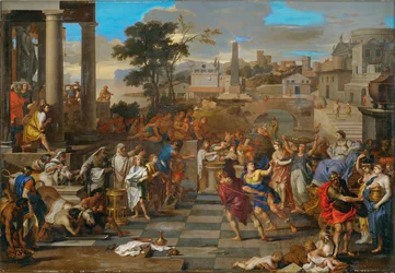The High-Priestess Cidippe, pulled by her two sons to the temple of Juno