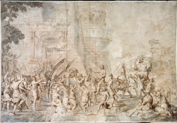 The Triumph of David Bringing Back the Head of Goliath (Drawing by Nicolas Poussin)