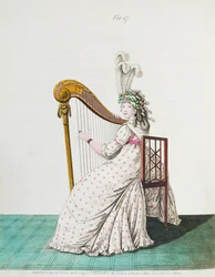 Lady playing the harp in evening dress from Nikolaus Heideloff