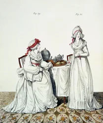 Two Ladies at Breakfast in their Dressing Room, wearing Night Caps and Peignoirs, from Nikolaus Heideloff