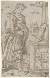 Apelles Standing Profile Looking at a Tablet of Geometric Figures