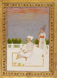Nobleman, possibly Mir Qasim, seated on a terrace with attendant