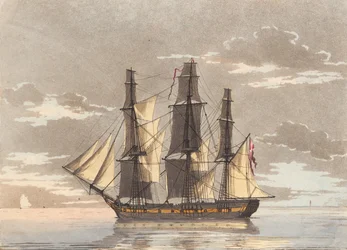 A Danish Frigate with All Sails Set in Calm Sea