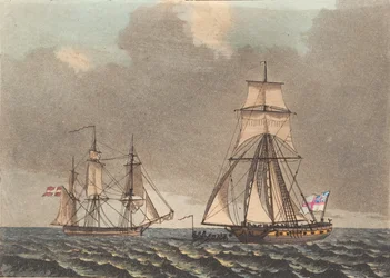 An English Privateer Inspecting a Danish Ship that is Firing Up