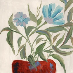 Blue Flowers Red Pot