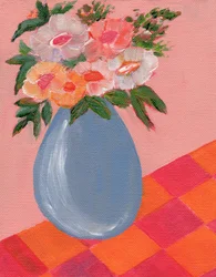 Colorful Flowers in Blue Vase