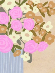 Pink Blooms Blue Vase