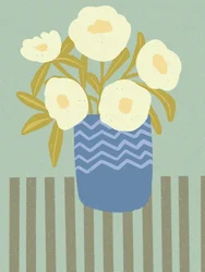White Flowers Blue Vase