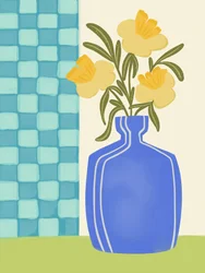 Yellow Flowers Blue Vase