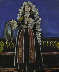 Woman Wearing a Lechaki Silk Veil
